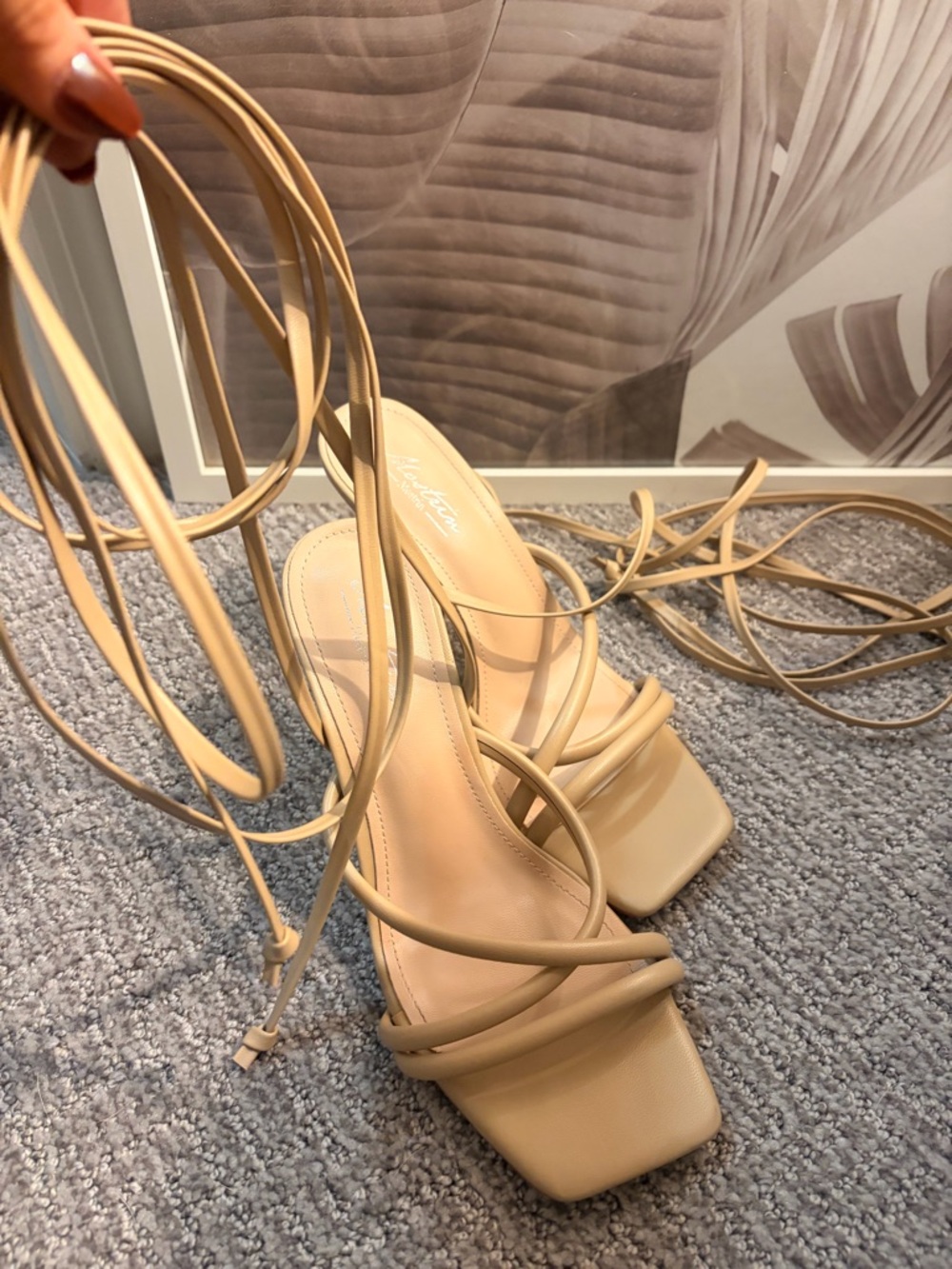 Nude Strappy Square-Toe Lace-Up Heels - Picture 4 of 6